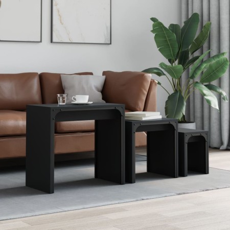 Mesas de centro apilables 3 piezas madera de ingeniería negro by , Coffee table - Ref: Foro24-837822, Price: 54,55 €, Discoun...