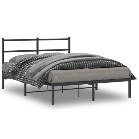 Bed frame with black metal headboard 135x190 cm by , Beds and slatted bases - Ref: Foro24-355364, Price: 84,70 €, Discount: %