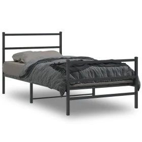 Bed frame with headboard and black metal footboard 107x203cm by , Beds and slatted bases - Ref: Foro24-355379, Price: 74,75 €...
