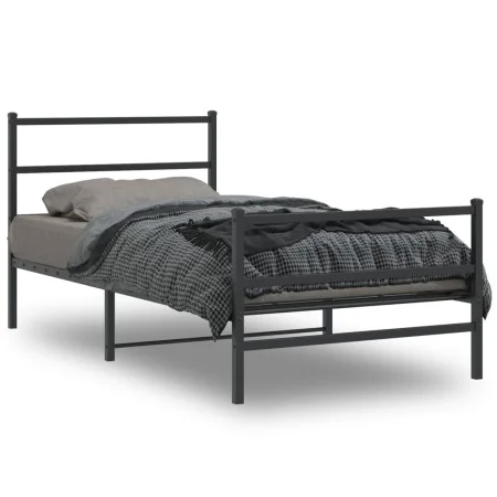 Bed frame with headboard and black metal footboard 107x203cm by , Beds and slatted bases - Ref: Foro24-355379, Price: 74,75 €...
