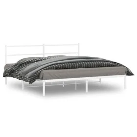 Estructura de cama de metal con cabecero blanco 193x203 cm de , Camas y somieres - Ref: Foro24-355420, Precio: 98,12 €, Descu...