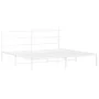 Estructura de cama de metal con cabecero blanco 193x203 cm de , Camas y somieres - Ref: Foro24-355420, Precio: 98,12 €, Descu...