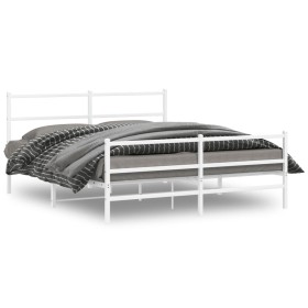 Metal bed frame with headboard and white footboard 150x200 cm by , Beds and slatted bases - Ref: Foro24-355434, Price: 104,35...