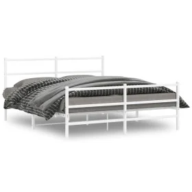 Metal bed frame with headboard and white footboard 150x200 cm by , Beds and slatted bases - Ref: Foro24-355434, Price: 102,83...