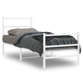 Metal bed frame with headboard and white footboard 75x190 cm by , Beds and slatted bases - Ref: Foro24-355422, Price: 59,40 €...