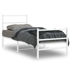 Metal bed frame with headboard and white footboard 75x190 cm by , Beds and slatted bases - Ref: Foro24-355422, Price: 58,60 €...