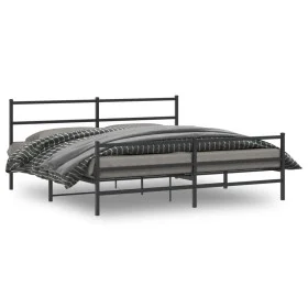 Bed frame with headboard and black metal footboard 180x200cm by , Beds and slatted bases - Ref: Foro24-355387, Price: 107,84 ...