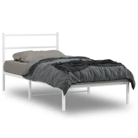 Metal bed frame with white headboard 100x190 cm by , Beds and slatted bases - Ref: Foro24-355408, Price: 59,07 €, Discount: %