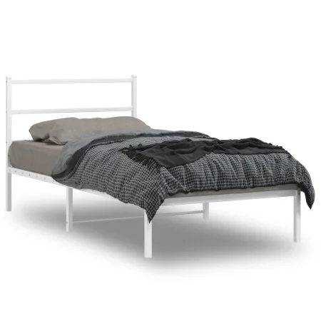 Metal bed frame with white headboard 100x190 cm by , Beds and slatted bases - Ref: Foro24-355408, Price: 59,07 €, Discount: %
