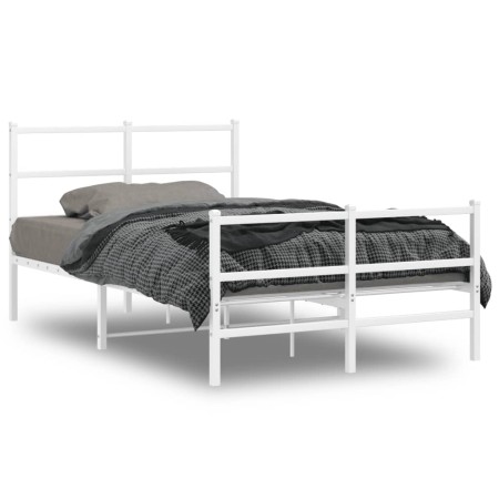 Bettgestell aus Metall mit Kopfteil und weißem Fußteil 120x190 cm von , Betten und Lattenroste - Ref: Foro24-355429, Preis: 8...
