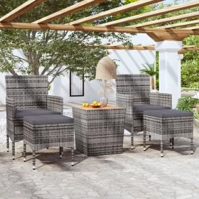 Garden table and chairs 5 pieces synthetic rattan gray acacia wood by , Garden sets - Ref: Foro24-3058373, Price: 193,99 €, D...