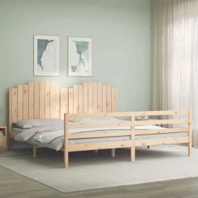 Bed frame with solid wood headboard 200x200 cm by , Beds and slatted bases - Ref: Foro24-3194201, Price: 184,34 €, Discount: %