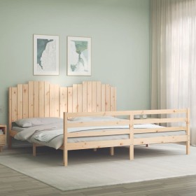 Estructura de cama con cabecero madera maciza 200x200 cm