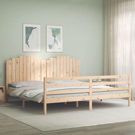 Bed frame with solid wood headboard 200x200 cm by , Beds and slatted bases - Ref: Foro24-3194201, Price: 186,39 €, Discount: %