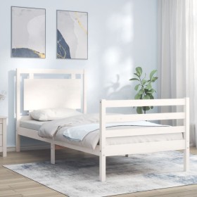 Weißer Massivholzbettrahmen mit Kopfteil 100x200 cm von , Betten und Lattenroste - Ref: Foro24-3194042, Preis: 130,12 €, Raba...