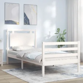 White solid wood bed frame with headboard 100x200 cm by , Beds and slatted bases - Ref: Foro24-3194042, Price: 127,87 €, Disc...