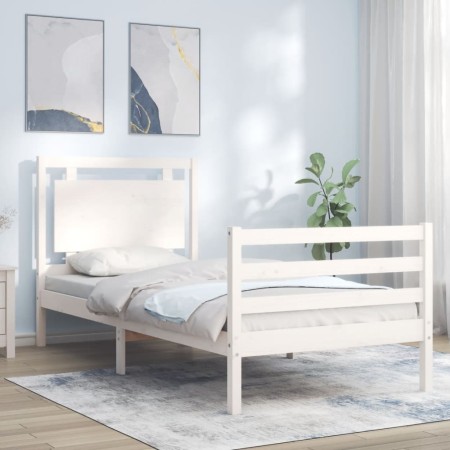 White solid wood bed frame with headboard 100x200 cm by , Beds and slatted bases - Ref: Foro24-3194042, Price: 130,12 €, Disc...