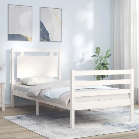 White solid wood bed frame with headboard 100x200 cm by , Beds and slatted bases - Ref: Foro24-3194042, Price: 127,87 €, Disc...