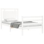 White solid wood bed frame with headboard 100x200 cm by , Beds and slatted bases - Ref: Foro24-3194042, Price: 130,12 €, Disc...