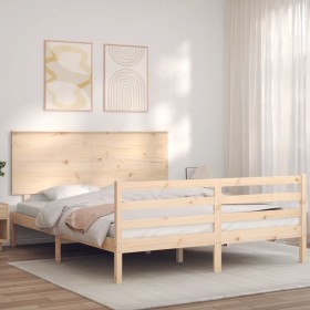 Estructura de cama de matrimonio con cabecero madera maciza de , Camas y somieres - Ref: Foro24-3195226, Precio: 166,56 €, De...