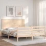 Double bed frame with solid wood headboard by , Beds and slatted bases - Ref: Foro24-3195226, Price: 164,05 €, Discount: %