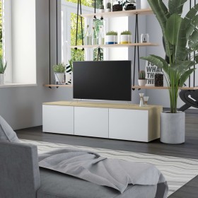 Mueble para TV madera contrachapada blanco y roble 120x34x30 cm