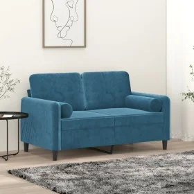 Sofá de 2 plazas con cojines terciopelo azul 120 cm de , Sofás - Ref: Foro24-3200880, Precio: 256,93 €, Descuento: %
