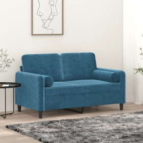 Sofá de 2 plazas con cojines terciopelo azul 120 cm