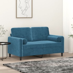 Sofá de 2 plazas con cojines terciopelo azul 120 cm de , Sofás - Ref: Foro24-3200880, Precio: 262,13 €, Descuento: %