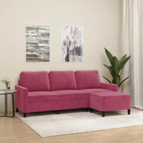 3 seater sofa with red velvet stool 180 cm by , Sofas - Ref: Foro24-3201059, Price: 275,58 €, Discount: %