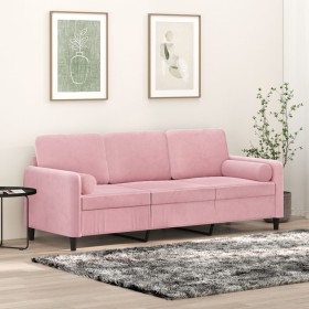 Sofá de 3 plazas con cojines terciopelo rosa 180 cm