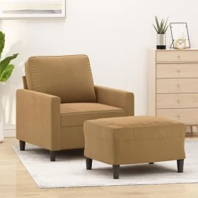 Brauner Samtsessel mit Hocker 60 cm von , Sofas - Ref: Foro24-3201052, Preis: 175,93 €, Rabatt: %