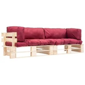 2-piece garden pallet sofas with red pine wood cushions by , Outdoor sofas - Ref: Foro24-277485, Price: 230,31 €, Discount: %