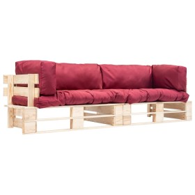 Sofás de palets de jardín 2 pzas con cojines rojos madera pino de , Sofás de exterior - Ref: Foro24-277485, Precio: 259,13 €,...