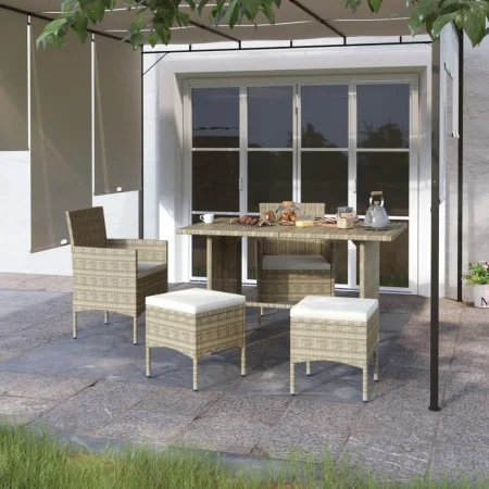 Juego de silla de jardín y taburete 4 piezas ratán PE beige de , Sillas de jardín - Ref: Foro24-310612, Precio: 199,08 €, Des...