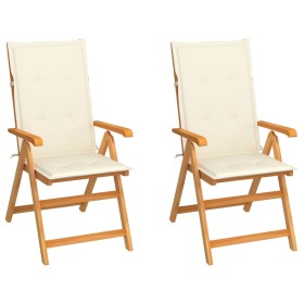 Sillas de jardín 2 uds con cojines crema madera maciza de teca de , Sillas de jardín - Ref: Foro24-3062378, Precio: 284,08 €,...