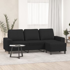 Sofá de 3 plazas con taburete de tela negro 180 cm