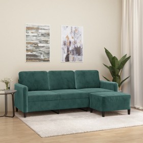 Sofá de 3 plazas con taburete de terciopelo verde oscuro 180 cm