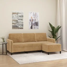 3-seater sofa with brown velvet stool 180 cm by , Sofas - Ref: Foro24-3201181, Price: 341,61 €, Discount: %