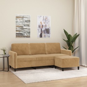 3-Sitzer-Sofa mit braunem Samthocker 180 cm von , Sofas - Ref: Foro24-3201181, Preis: 348,81 €, Rabatt: %