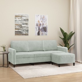 3-Sitzer-Sofa mit hellgrauem Samthocker 180 cm von , Sofas - Ref: Foro24-3201174, Preis: 287,46 €, Rabatt: %
