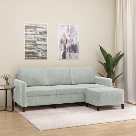 3-Sitzer-Sofa mit hellgrauem Samthocker 180 cm von , Sofas - Ref: Foro24-3201174, Preis: 287,46 €, Rabatt: %