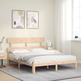 Estructura de cama con cabecero madera maciza 160x200 cm