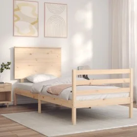 Bed frame with solid wood headboard 100x200 cm by , Beds and slatted bases - Ref: Foro24-3195211, Price: 114,54 €, Discount: %