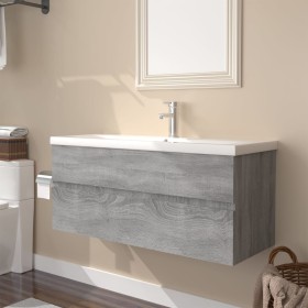 Mueble de baño con lavabo madera contrachapada gris Sonoma