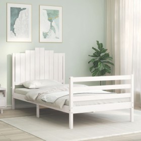 White solid wood bed frame with headboard 100x200 cm by , Beds and slatted bases - Ref: Foro24-3194172, Price: 141,67 €, Disc...