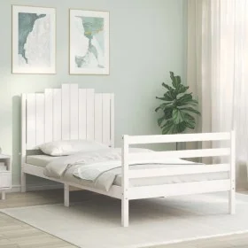 White solid wood bed frame with headboard 100x200 cm by , Beds and slatted bases - Ref: Foro24-3194172, Price: 139,59 €, Disc...