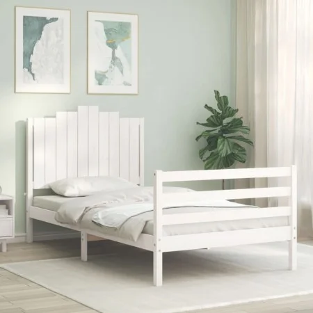 Estructura de cama con cabecero madera maciza blanco 100x200 cm de , Camas y somieres - Ref: Foro24-3194172, Precio: 139,57 €...