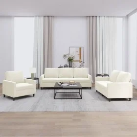 Cream velvet 3-piece sofa set with cushions by , Sofas - Ref: Foro24-3201484, Price: 707,95 €, Discount: %