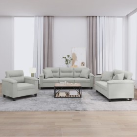 Juego de sofás con cojines 3 piezas tela microfibra gris claro de , Sofás - Ref: Foro24-3202303, Precio: 883,25 €, Descuento: %